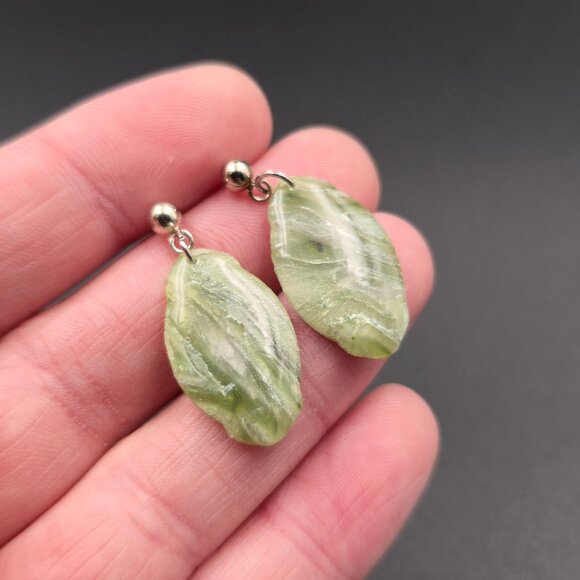 Silver Plated Serpentine Stone Handmade Dangle Earrings A6312 - Picture 2 of 5